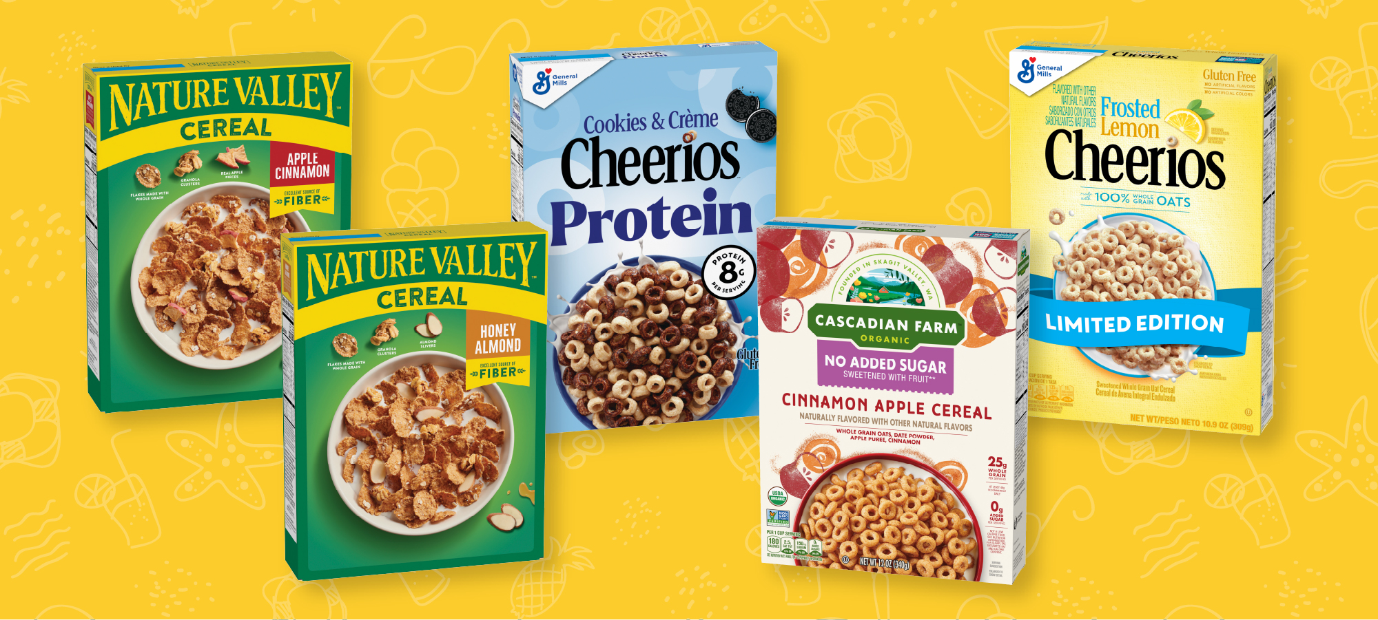 Nature Valley, Cheerios and Cascadian Farm cereals
